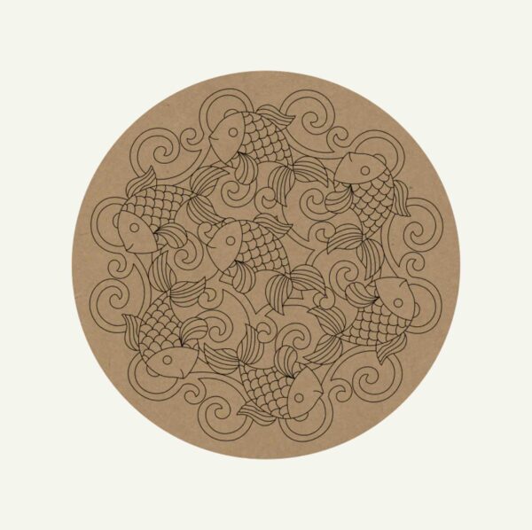 Round Shaped MDF Engraved Madhubani Fish Design Coaster Set of 6 main image 0